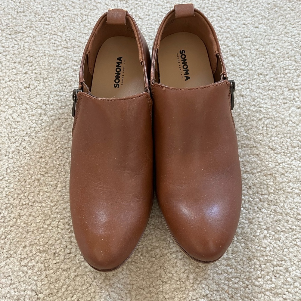 New Sonoma Cognac Brown Leather Slip-On Ankle Shoes